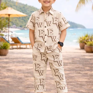 JIG AND JOG Boys Casual Shirt Pant (Beige, Pack of 1)