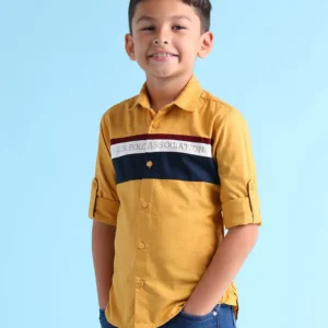 U.S. POLO ASSN. Boys Regular Fit Color Block Spread Collar Casual Shirt